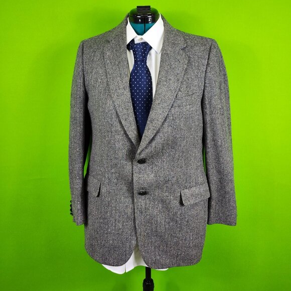 Mens 44R Gray Herringbone Blazer Camel Hair Woven In Scotland By Blocks - Picture 1 of 7